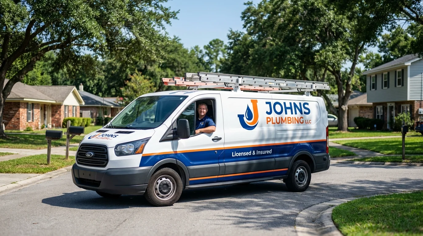 Johns Plumbing LLC service van in Oxford, NY