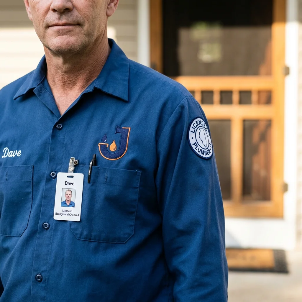 Licensed plumber showing ID badge in Oxford, NY