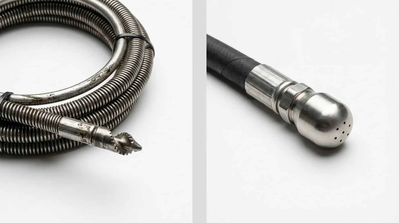 Drain snake cable and hydro jetting nozzle used for drain cleaning in Oxford, NY