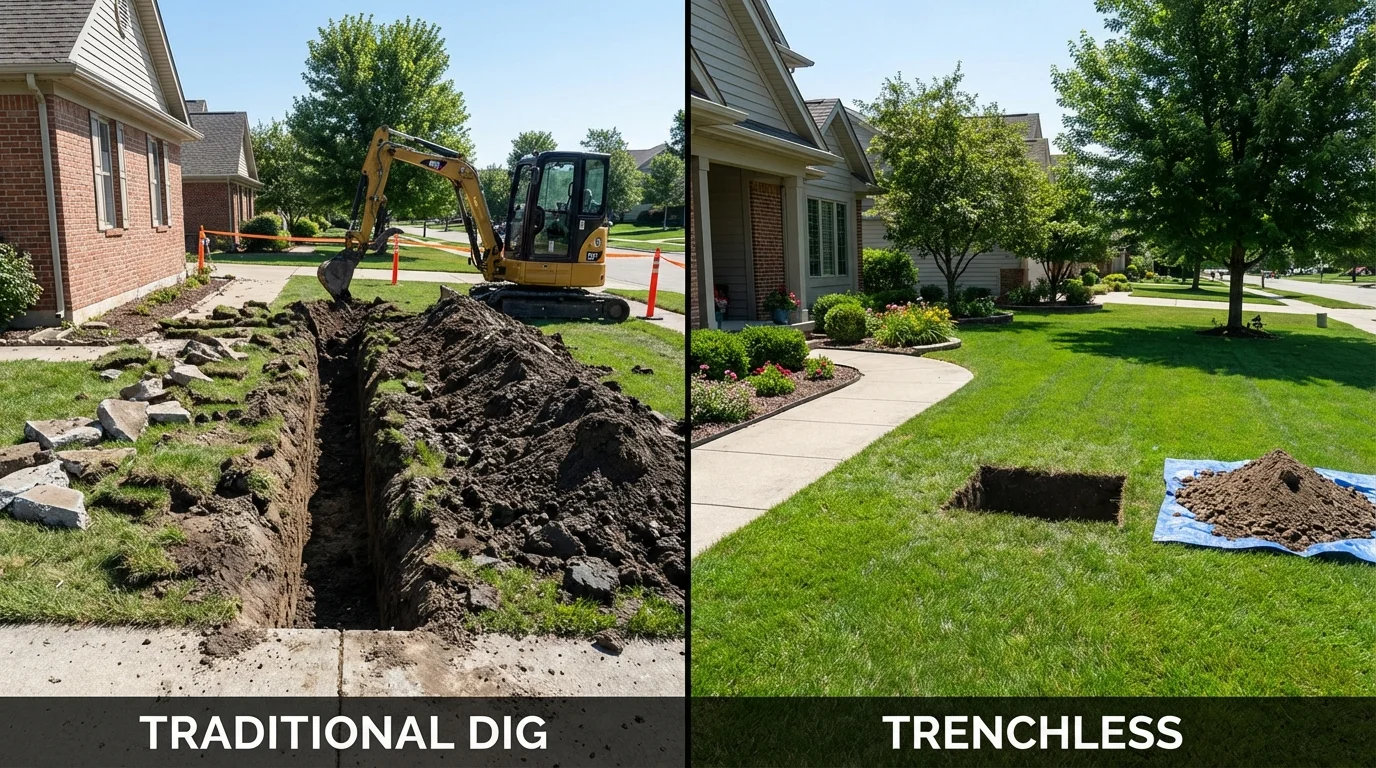 Trenchless sewer repair with minimal yard damage versus traditional excavation in Oxford, NY